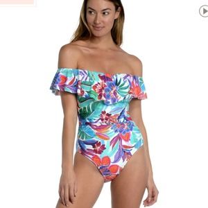 La Blanca Size 10 Tropics Of Tropez Off Shoulder Ruffle One Piece